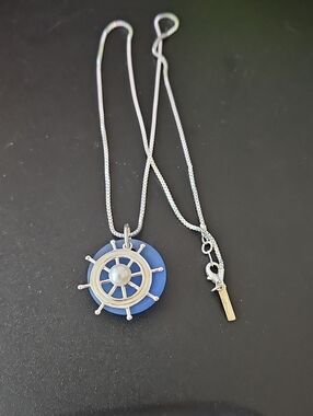 Nautical Wheel Pendant Necklace in Blue - Women's Jewelry
